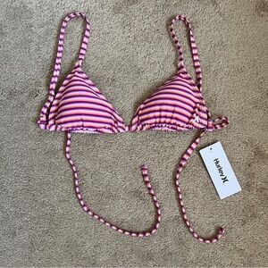 New Hurley Pink Purple Orange Striped Slide String Adjustable Bikini Top size S